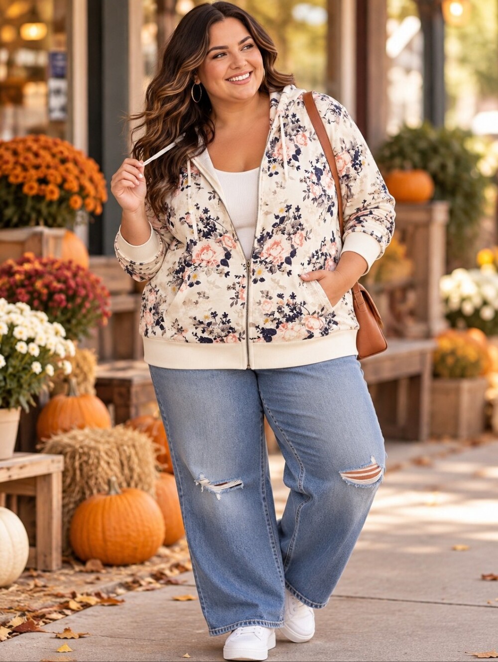 TORRID Floral French Terry Zip-Up Hoodie Cream Pink Navy Cottagecore Soft Girl